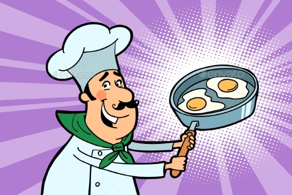 Chef Cook Character with Fried Eggs - Food Objects