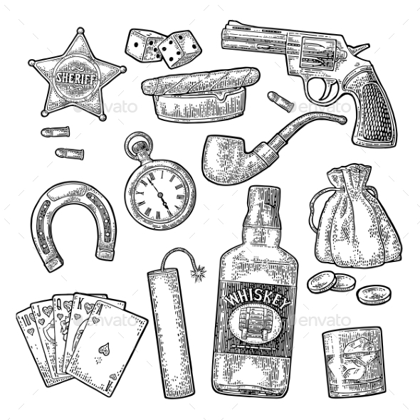 Set with Wild West and Casino Symbols - Man-made Objects Objects