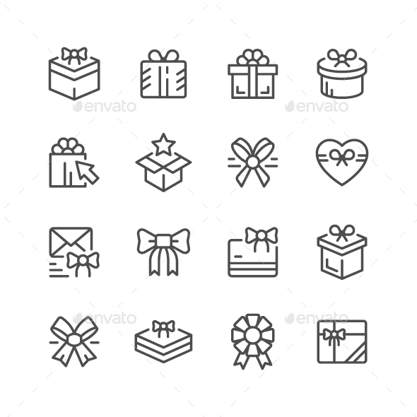 Set Line Icons of Gift - Man-made objects Objects