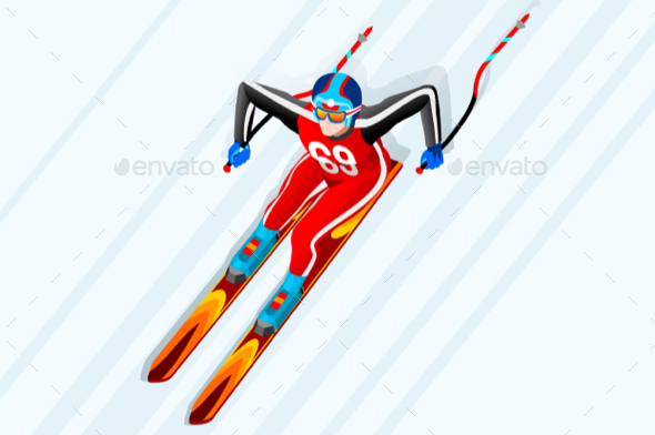 Skiing Downhill Giant Slalom Vector - Sports/Activity Conceptual