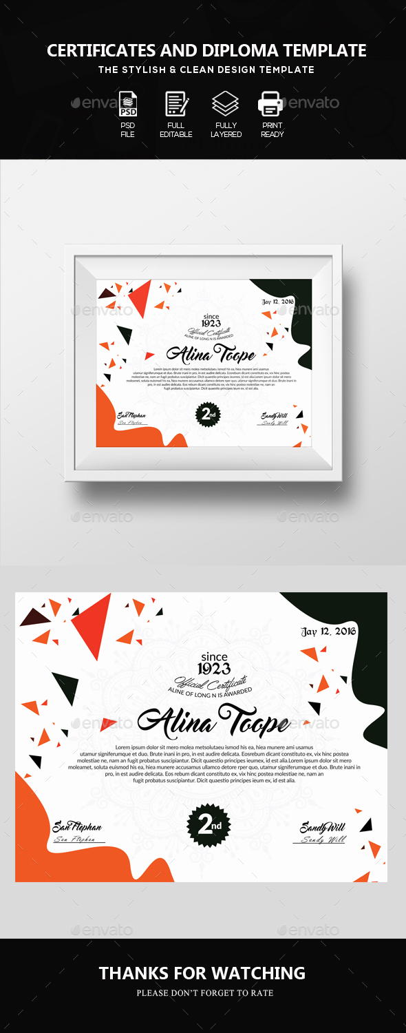 Academical Diploma Certificate Template - Certificates Stationery