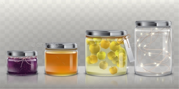 Glass Jars with Food and Garland Vector Set - Food Objects