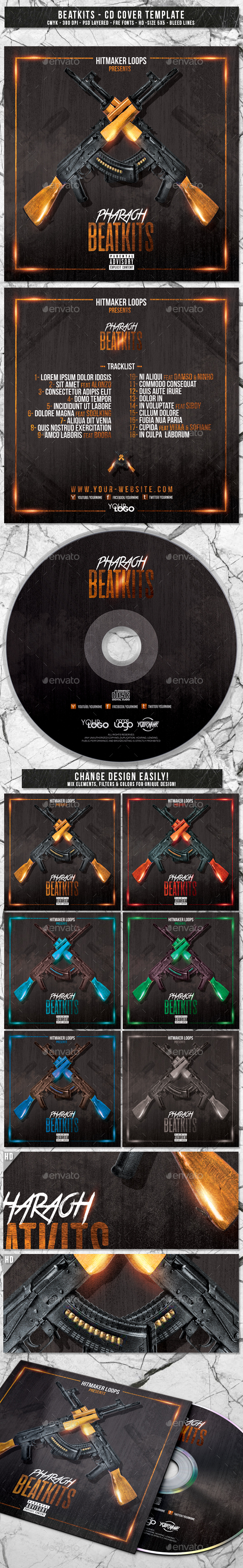 Beatkits | Album CD Mixtape Cover Template - CD & DVD Artwork Print Templates