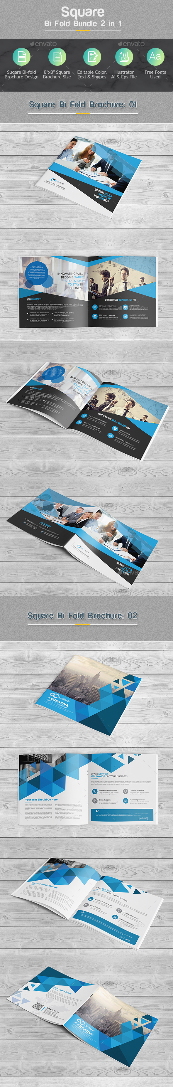 Square Bi-fold Brochure Bundle 2 in 1 - Corporate Brochures