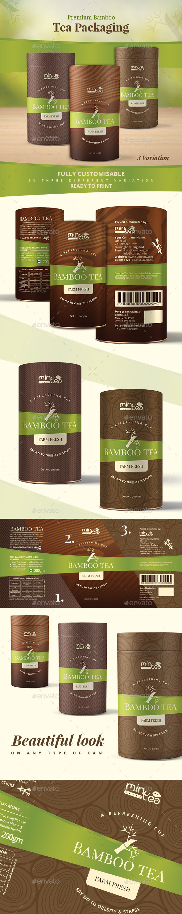 Premium Bamboo Tea Packaging - Packaging Print Templates
