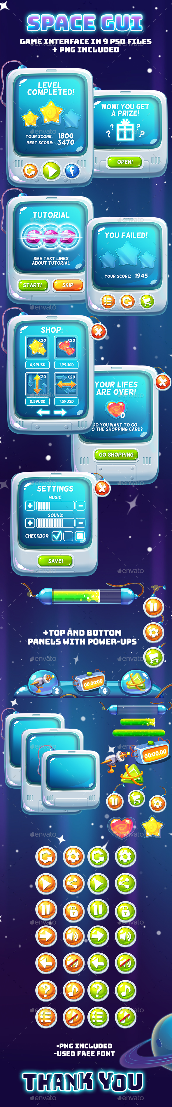 Space Cartoon GUI - User Interfaces Game Assets