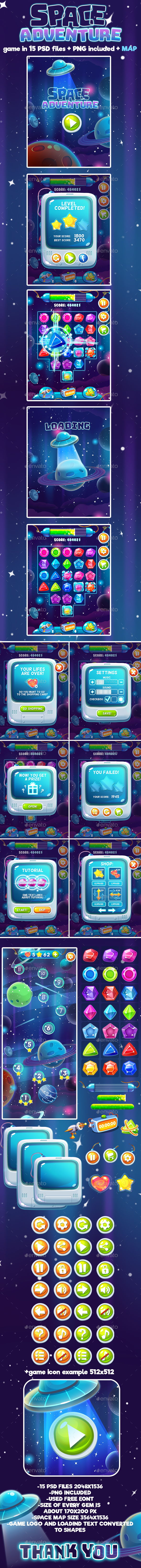 Space Adventure Full Game Set - User Interfaces Game Assets