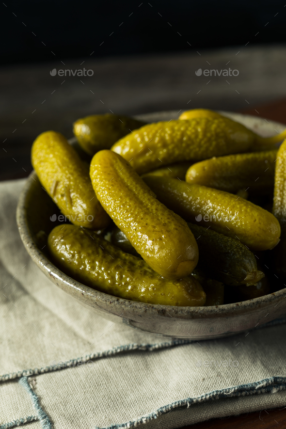Pickled Organic Cornichon Gherkin Pickles Stock Photo by bhofack2