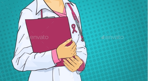 Female Doctor Wearing Pink Ribbon on Coat - Miscellaneous Vectors