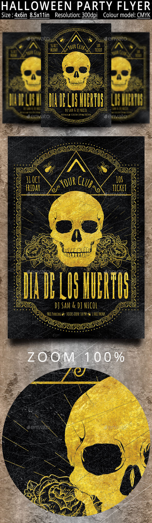 Halloween Dia De Los Muertos Flyer And Poster