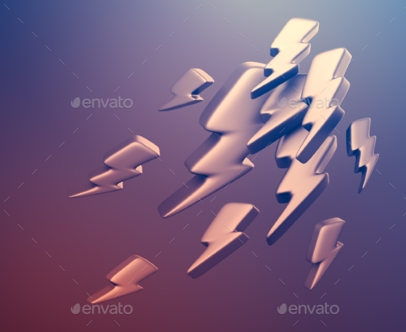 Illustration of Lightning Symbols. 3D Rendering - Abstract 3D Renders