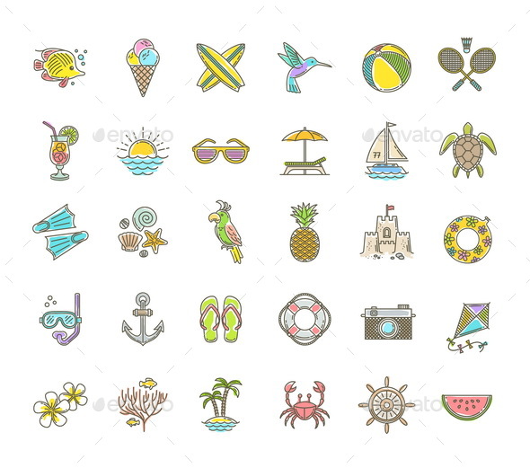 Summer Vacation Icons Set - Travel Conceptual