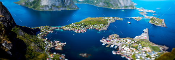 Panorama Lofoten is an archipelago in the county of Nordland, Norway. Tilt-shift lens.