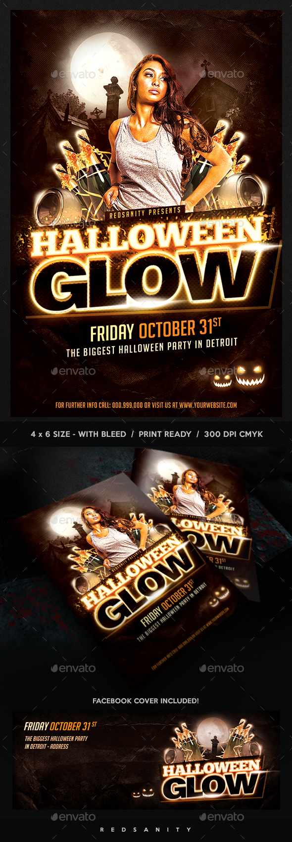 Halloween Glow Flyer Plus FB Cover
