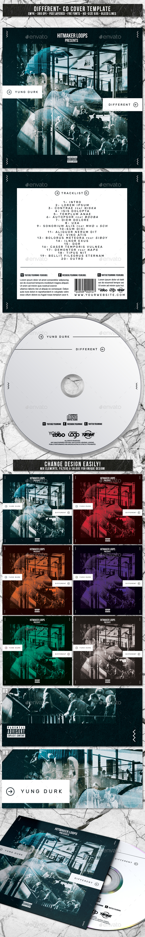 Different | Album CD Mixtape Cover Template - CD & DVD Artwork Print Templates