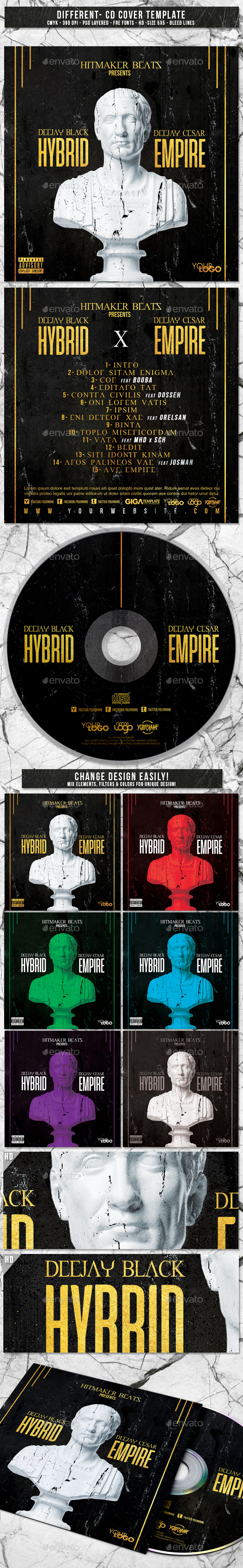 Hybrid Empire | Album CD Mixtape Cover Template - CD & DVD Artwork Print Templates