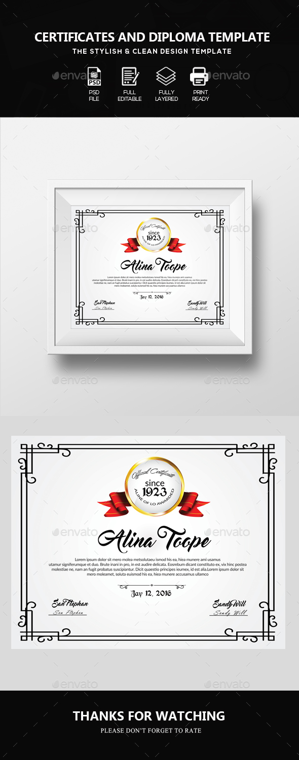 Academical Diploma Certificate Template - Certificates Stationery
