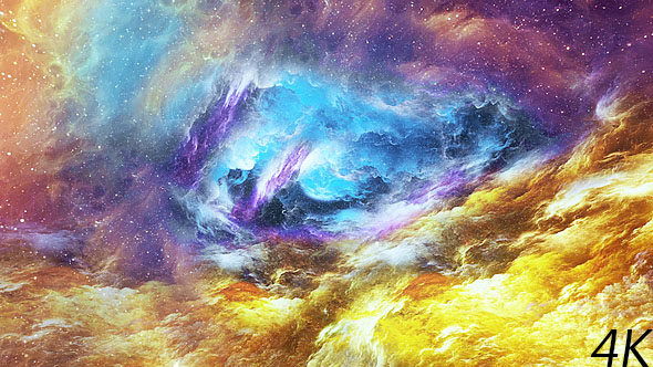 Flying Through Abstract Colorful Nebula in Space