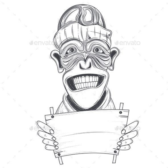 Smiling Chimpanzee with Message Board Vector - Animals Characters