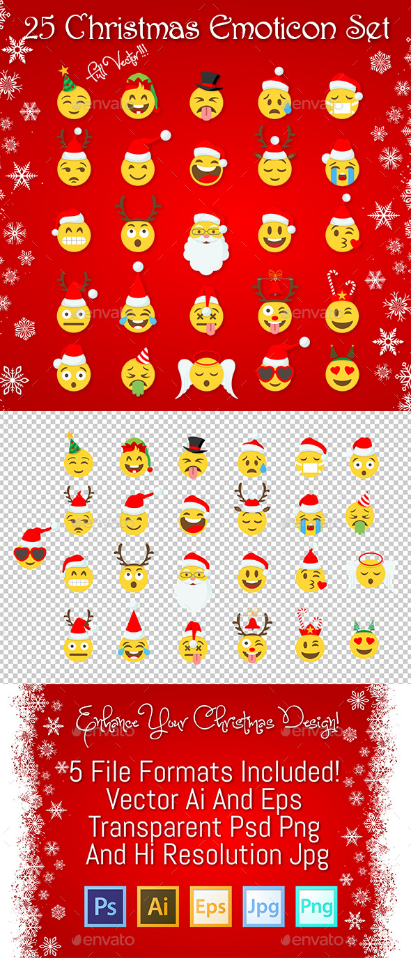 25 Christmas Emoticon Set - Christmas Seasons/Holidays