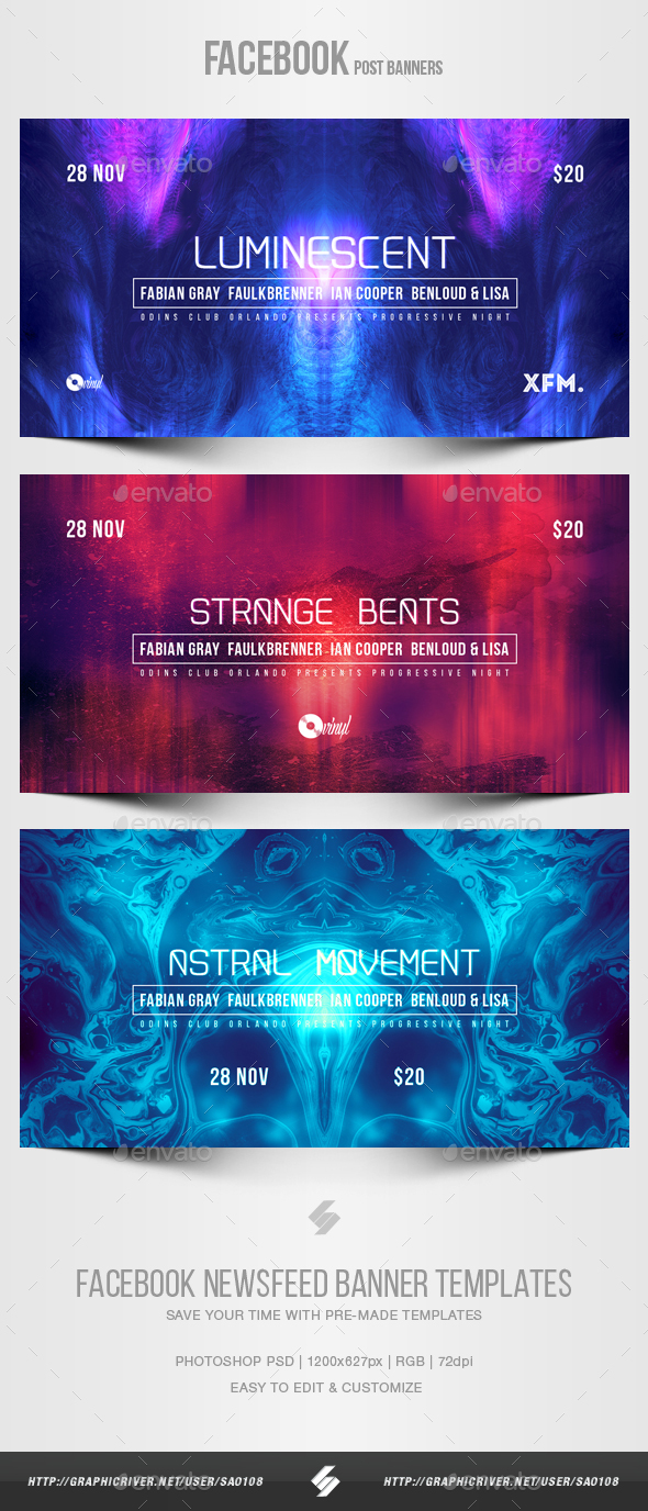 Electronic Music Party vol.34 - Facebook Post Banner Templates - Social Media Web Elements