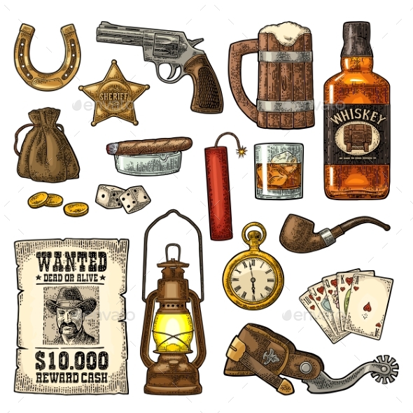 Set with Wild West and Casino Symbols - Man-made Objects Objects