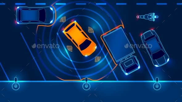 Smart Car is Automatically Parked - Miscellaneous Vectors