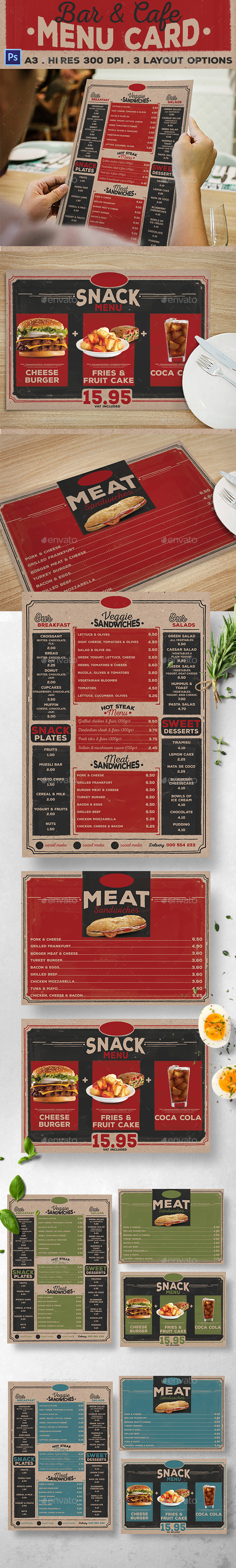 Bar & Cafe Menu Card - Food Menus Print Templates