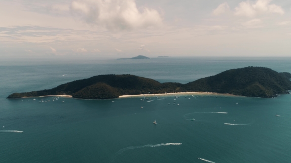 Thailand Coral Island Drone Shot View of the Island From a Height of 500 Meters Above Sea Level