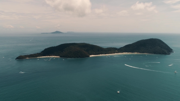 Thailand Coral Island Drone Shot View of the Island From a Height of 500 Meters Above Sea Level
