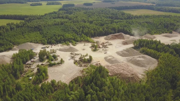 Aerial View of the Sand Quarry with Heavy Equipment
