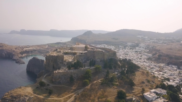 Aerial View of Ancient Acropolis and Village of Lindos alt
