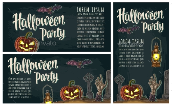 Horizontal Poster with Halloween Party Calligraphy