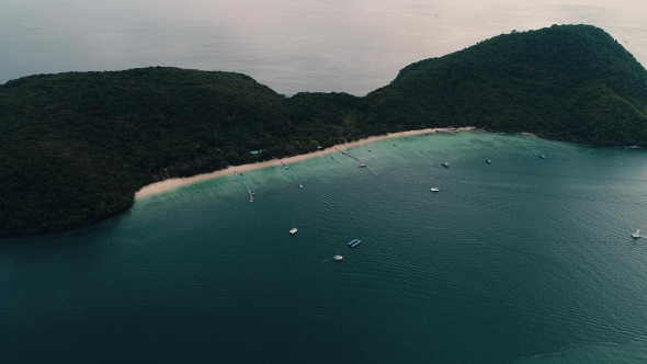 Thailand Coral Island Drone Shot View of the Island From a Height of 500 Meters Above Sea Level