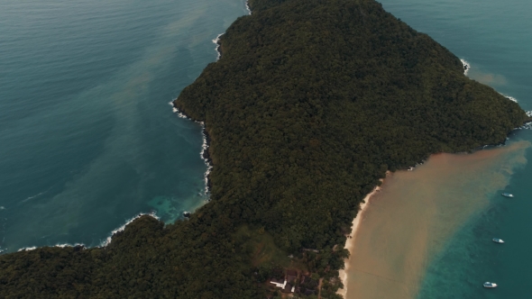Thailand Coral Island Drone Shot Water Dyed in the Color of Sand After Tropical Rain Mingles 
