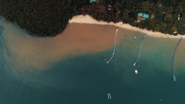 Thailand Coral Island Drone Shot Water Dyed in the Color of Sand After Tropical Rain Mingles with