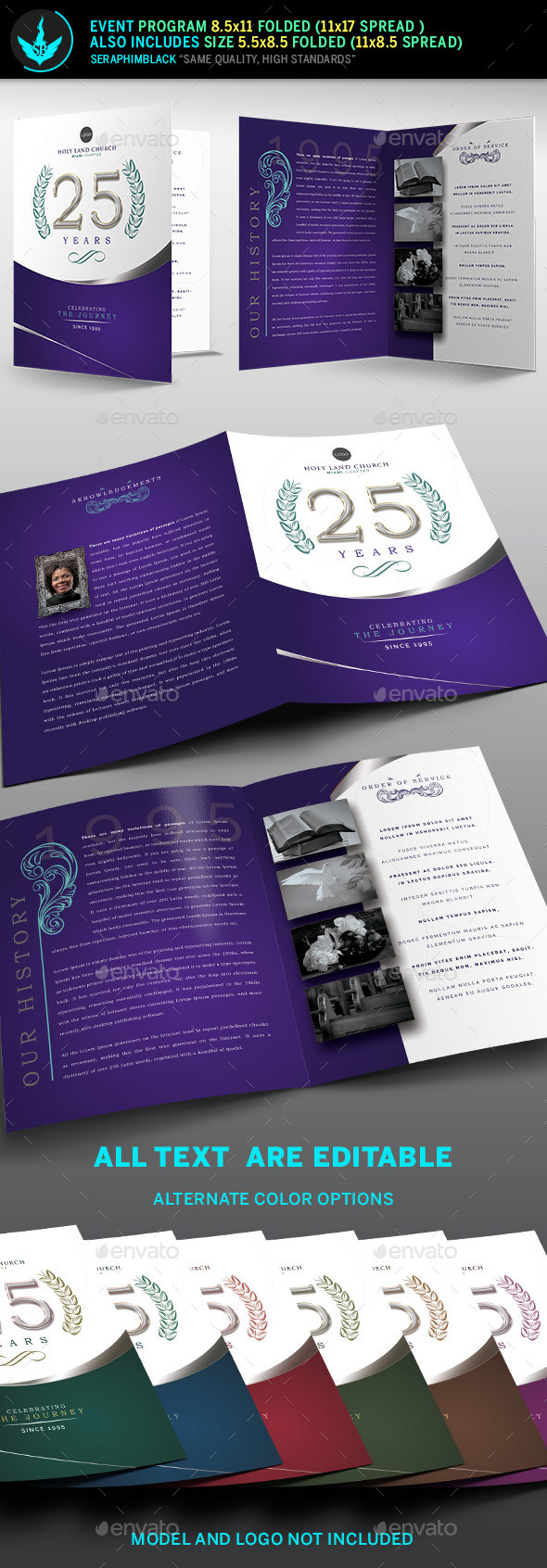 Regal Lavender plus Silver Church Anniversary Program Template - Informational Brochures