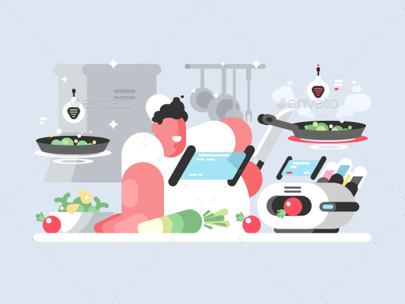 Cook in White Cap Prepares Delicious Dish - People Characters