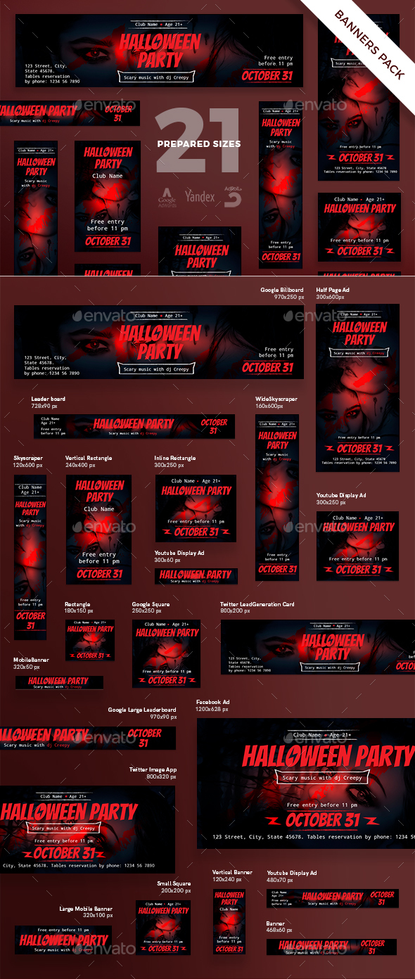 Halloween Party Banner Pack - Banners & Ads Web Elements