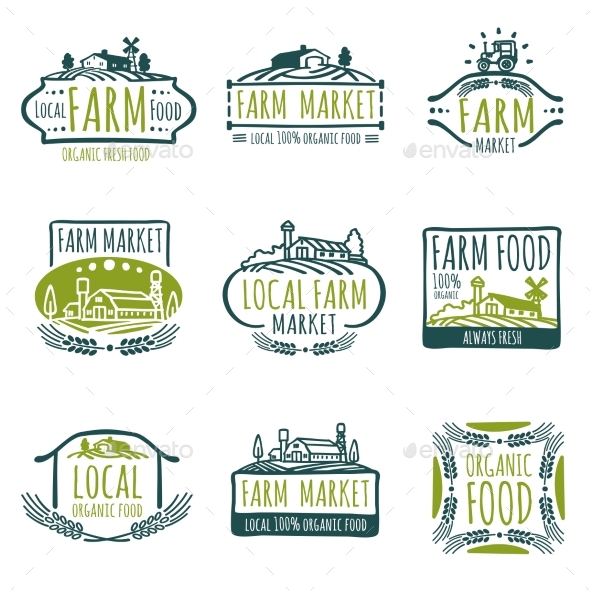 Farm and Organic Food Vector Labels - Web Elements Vectors
