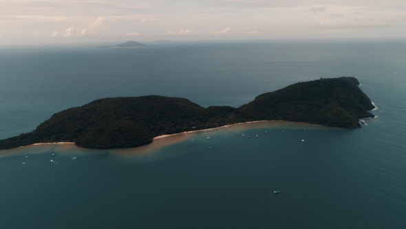 Thailand Coral Island Drone Shot Water Dyed in the Color of Sand After Tropical Rain Mingles