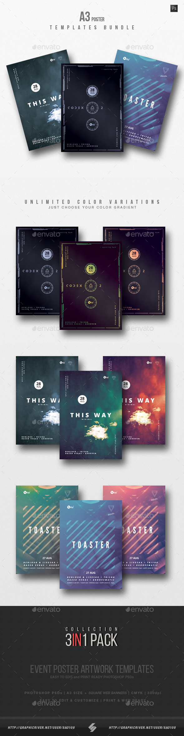 Minimal Sound vol.5 - Party Flyer / Poster Templates Bundle - Clubs & Parties Events