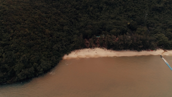 Thailand Coral Island Drone Shot Water Dyed in the Color of Sand After Tropical Rain Mingles