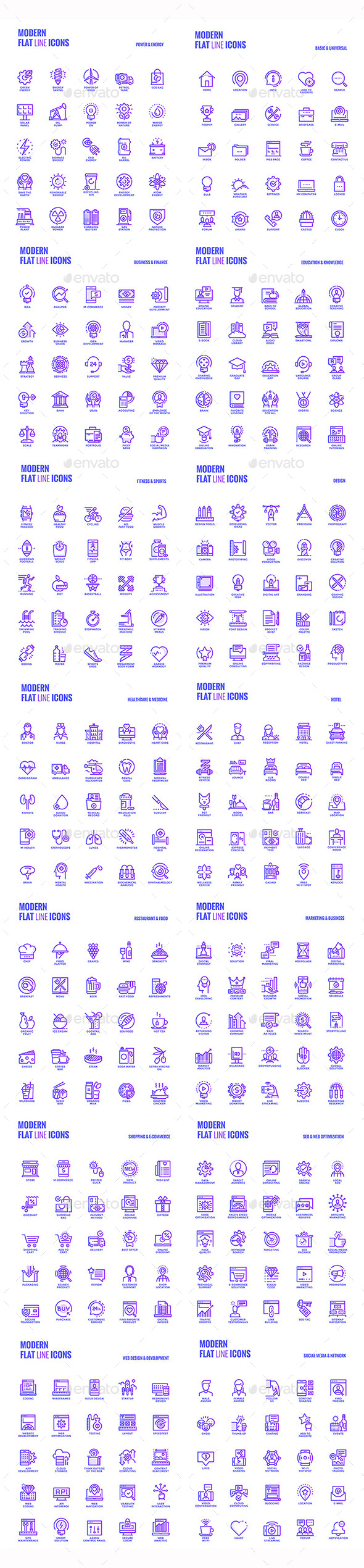 Big Collection of Set Flat Gradient Line Icons - Icons