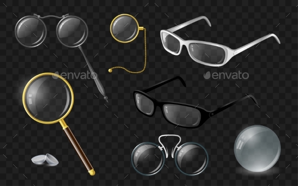 Set of Optics - Modern Vector Realistic Isolated - Man-made Objects Objects