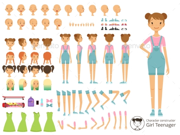 Young Smiling Girl Casual Style Mascot Creation Kit - People Characters