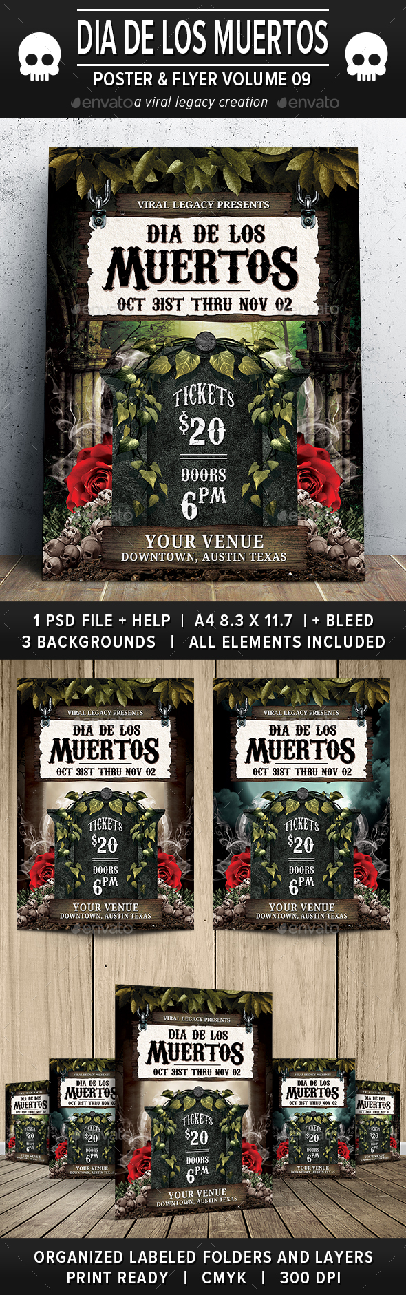 Dia De Los Muertos Poster / Flyer V09 - Flyers Print Templates