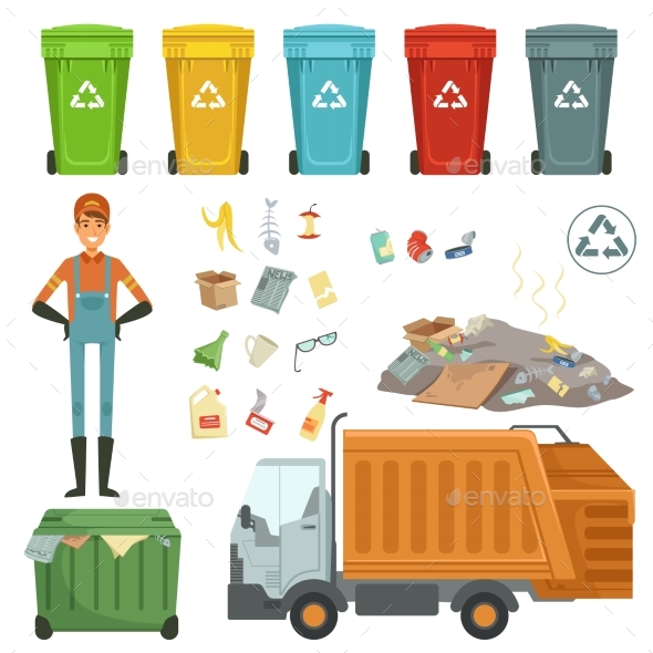Plastic Containers for Different Trashes - Man-made Objects Objects