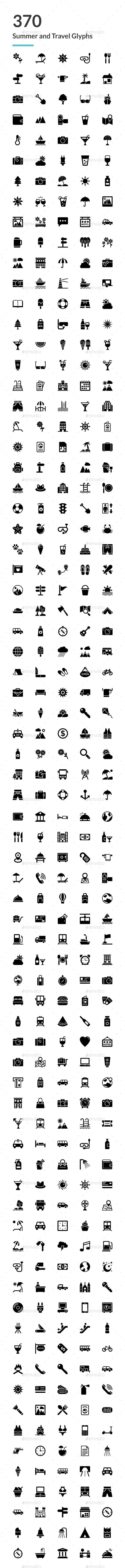 370 Summer and Travel Glyph Icons - Icons