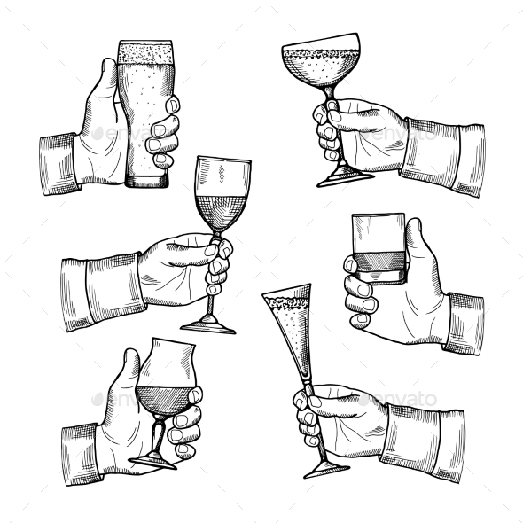Illustrations of Different Alcoholic Drinks - Miscellaneous Vectors